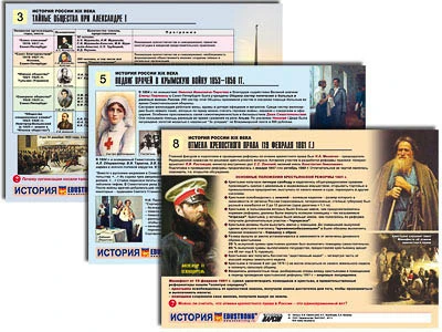 Комплект раздаточных таблиц "История России XIX в." (цвет., лам. А4, 10 шт.), Строникум