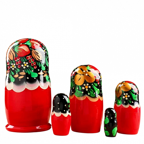Матрёшка деревянная «Земляничка», чёрный платок, 5 кукольная, 18 см 